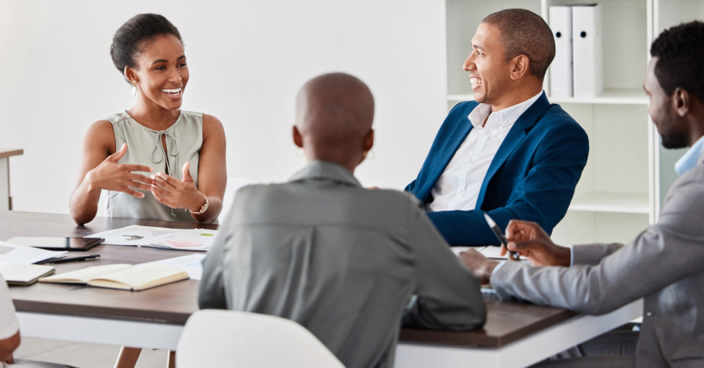 Meeting, planning and strategy of business woman and team